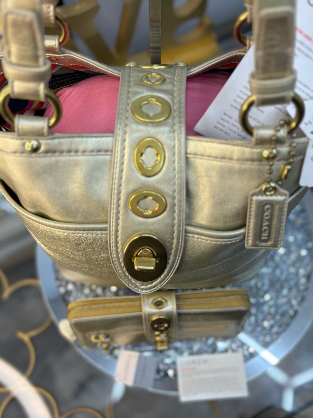 Coach 2009 Lily Legacy Metallic Gold Shoulder Bag w/matching wallet NWOT - Picture 7 of 17